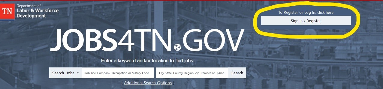 Jobs4TN.gov log-in area